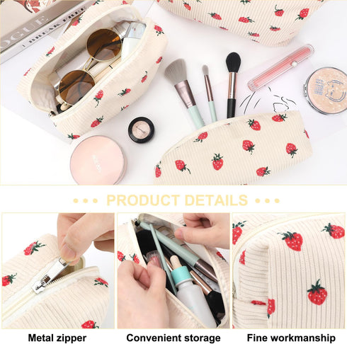 3 Pieces Large Capacity Checkered Makeup Bag, Canvas Travel Toiletry Organizer, Cute Pouch for Women