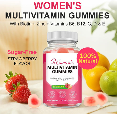 Vceeoy Gummies B6, B12, E,100% Sugar,60 Gummies Multivitamin for Women, Womens Multivitamin with Minerals, Biotin +