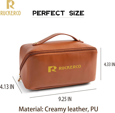 Large Capacity Travel Makeup Bag, Waterproof Portable Pouch, Open Flat Toiletry Organizer with Divider and Handle,