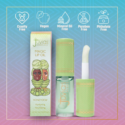 Juvia's Place Magic Lip Oil Honeydew, Hydrating Plumper Lipgloss for Dry Lips, Vitamin E Fruit Extract