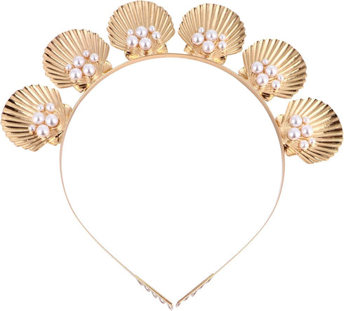 Minkissy Gold Seashell Crown Tiara with Comb, Shell Pearl Headband for Women Girls Wedding