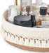 Mkono Makeup Perfume Holder Organizer, Macrame Decorative Woven Basket for Cosmetics Desk Storage (Yellow and White)
