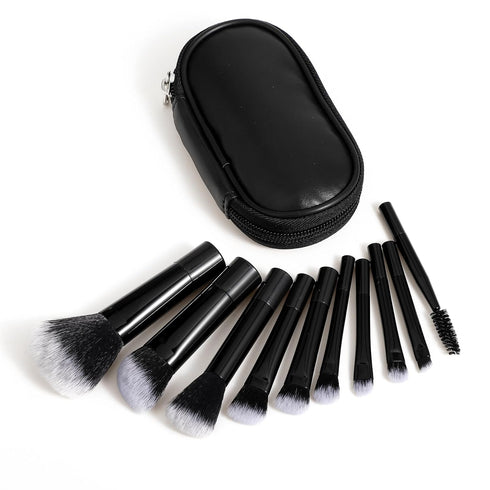 10 Pcs Travel Makeup Brush Set Mini Makeup Brushes Travel Size With Pack Portable Small Eyeshadow Eye Lipstick Foundation Brush Shadow Contour Blush Concealer (Black)