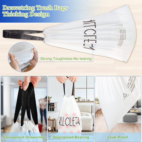 Ultra Strong Trash Bags, 8-10 Gallon Medium Kitchen Drawstring, 30 Counts, Food Storage Plastic Garbage Bags for