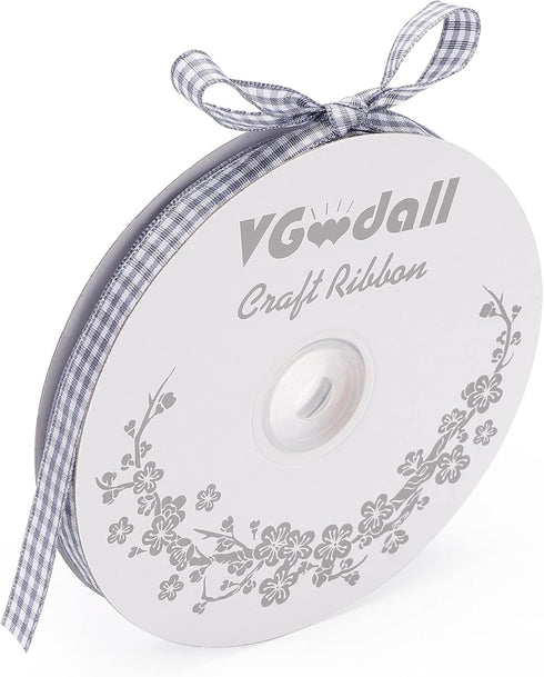 VGoodall Dark Grey Gingham Ribbon, 3/8 x 50Yd Craft Ribbon for Hair Accessories and Gift Wrapping