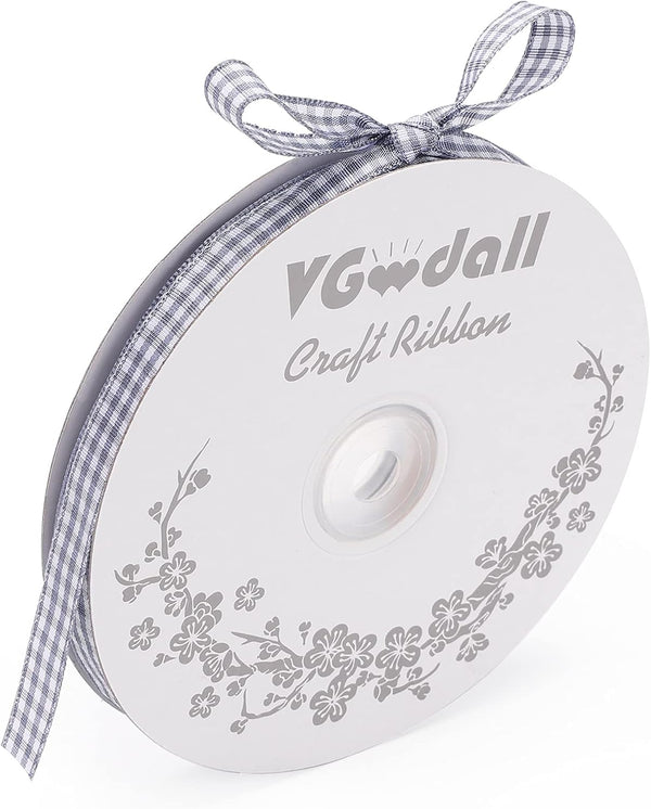 VGoodall Dark Grey Gingham Ribbon, 3/8 x 50Yd Craft Ribbon for Hair Accessories and Gift Wrapping