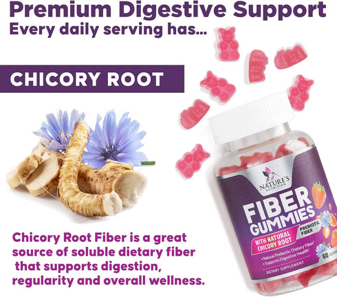 Fiber Supplement Gummies for Digestive Health & Regularity Support, 4g Gummy for Adults - 60 Gummies