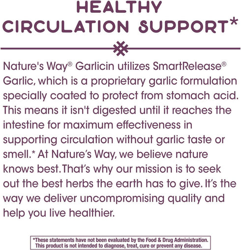 Nature’s Way Garlicin Cardio Premium Herbal Support, 350 mg per Serving, 90 Tablets