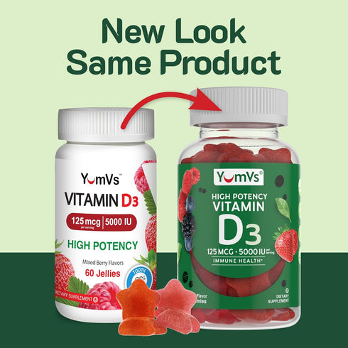 YumVs High Potency Vitamin D3 Gummies 5000 IU - Berry Flavor - Vegetarian, Kosher, Gluten Free - 120 Count