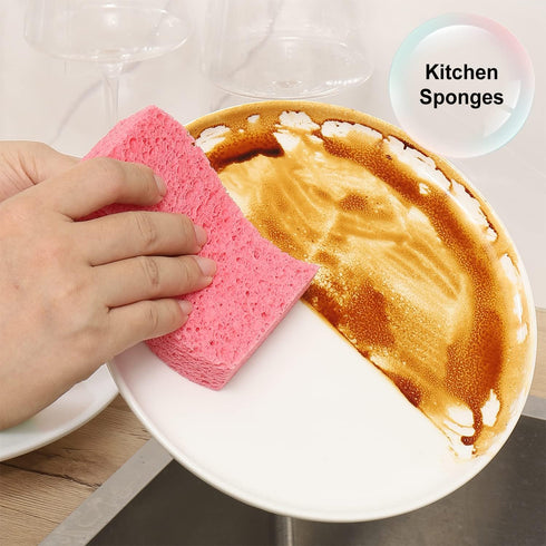 METUUTER 12-Count Kitchen Sponges | Compressed Cellulose Non-Scratch Natural Sponge for Kitchen, Bathroom, Cars | Funny