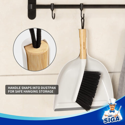 MR.SIGA Portable Dustpan and Brush Set, Cleaning Brush and Dustpan Combo with Bamboo Handle