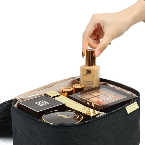NISHEL Travel Makeup Bag for Women - Cosmetic Organizer Case for Travel-Size Accessories, Bottles, Brushes, and Skin