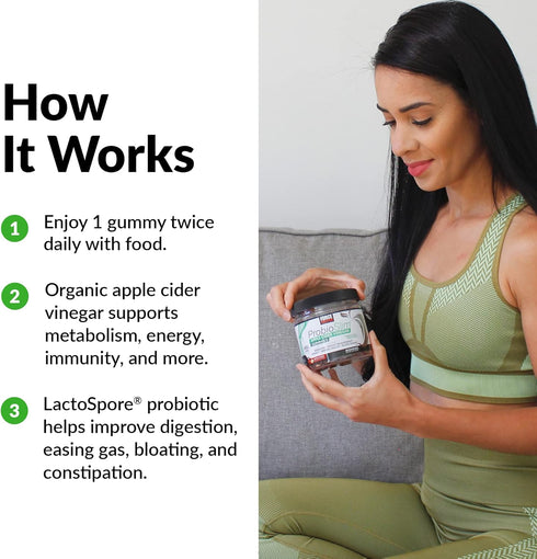 FORCE FACTOR ProbioSlim Apple Cider Vinegar Gummies, Organic LactoSpore Prebiotics to Support Digestion, Metabolism,