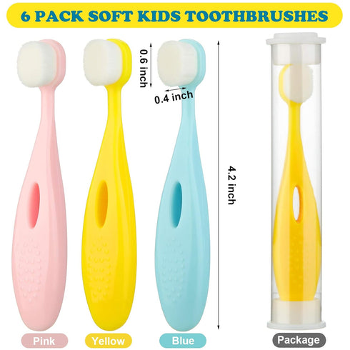 6 Pieces Kids Extra Soft Nano Toothbrush Set, Children Micro Nano Manual Toothbrush with 20000 Bristles for Age 1+