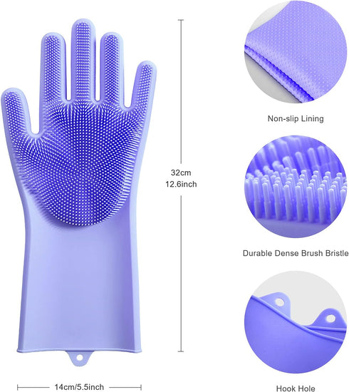 Angel Wings Magic Dish Washing Gloves with Scrubber, Silicone Reusable Cleaning Gloves, Heat-proof Household Scrubber Gloves