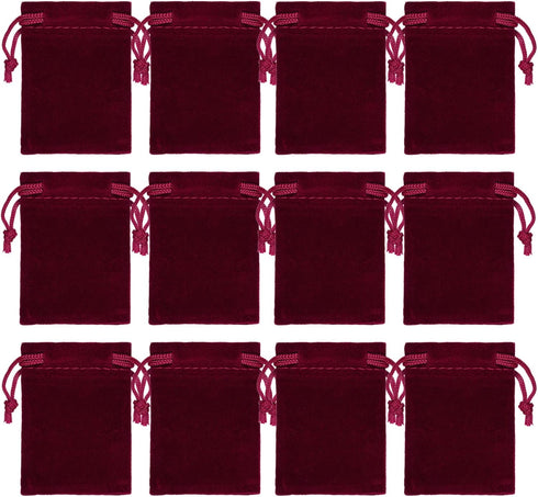 Nydotd 100pcs Velvet Cloth Jewelry Pouches, 2 X 2.8 inch Drawstring Bags for Christmas Candy Gift, Wine Red