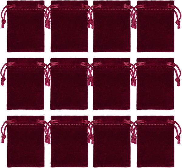 Nydotd 100pcs Velvet Cloth Jewelry Pouches, 2 X 2.8 inch Drawstring Bags for Christmas Candy Gift, Wine Red
