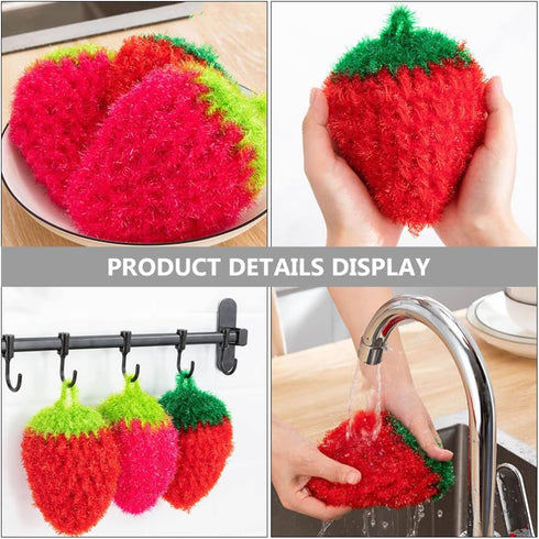 UPKOCH 3Pcs Fun Strawberry Shape Dish Scrubber - Super Soft Absorbent Dish Sponges for Washing Dishes