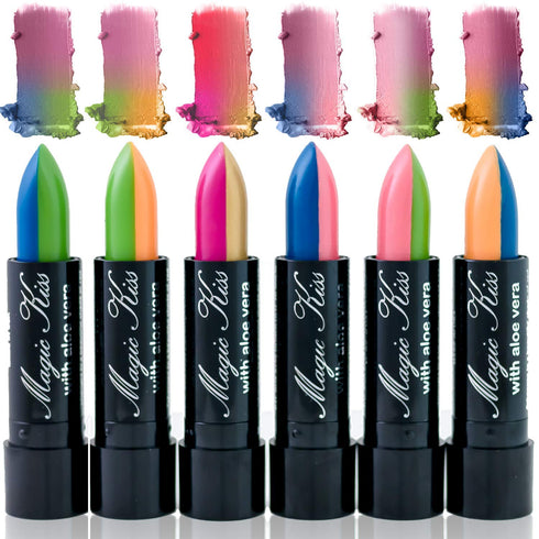 Pack of 6 Magic Kiss Color Changing Matte Lipstick Set, Long Lasting Moisturizer with Aloe Vera
