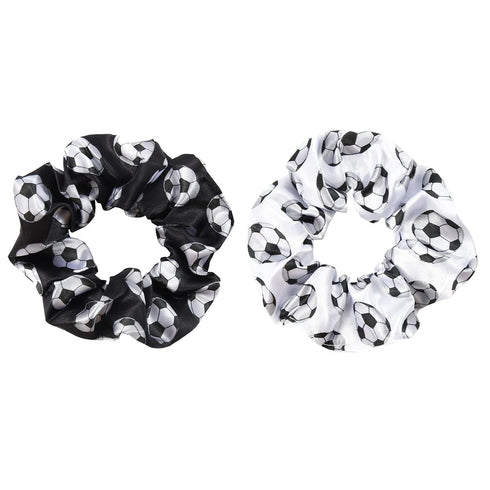 Soccer Cheer Stain Hair Scrunchies, 2Pcs Football Print Silk Hair Ties for Girls, Ponytail Holder Hair Accessories