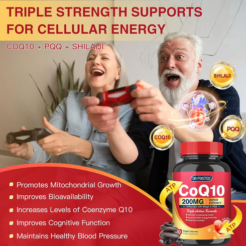 CoQ10 200mg with PQQ & Shilajit, High Absorption Coenzyme Q10 Supplements, Powerful Antioxidant for Heart & Brain Health