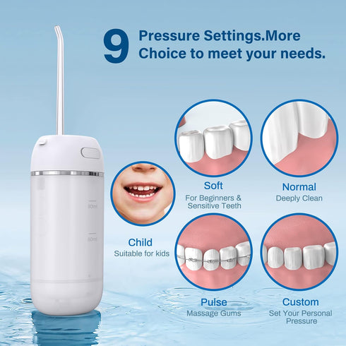 Water Flosser Cordless for Teeth, PONYFREE Mini Portable Oral Irrigator with 9 Pressure Modes, IPX7 Waterproof