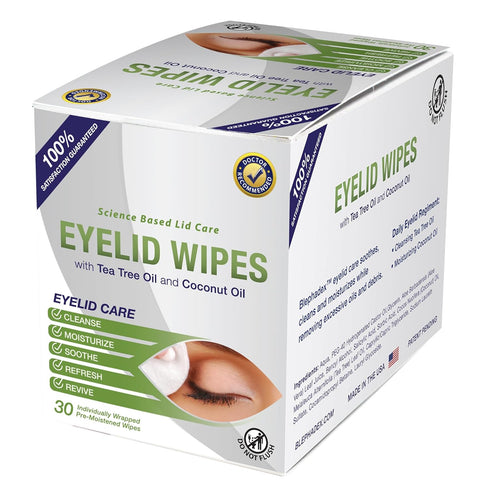 Lunovus Premium Eyelid Wipes with Tea Tree and Coconut Oil - Cleansing Wipes for Itchy Eyes, Box of 30
