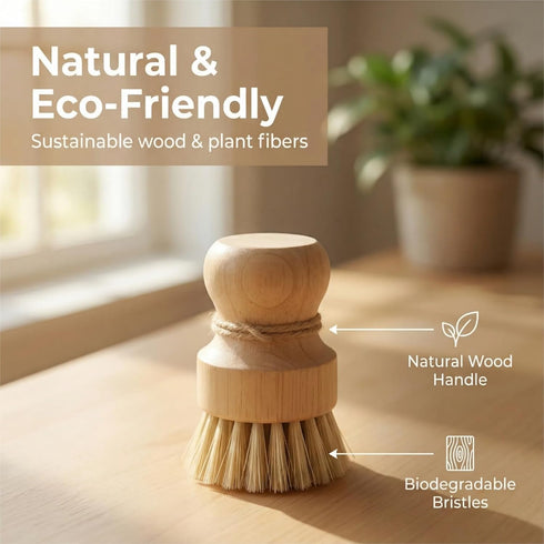 Set, 3 Pack Wooden Dish Scrub Brush - Natural Fiber Kitchen Dish Scrubber for Cleaning Pots, Sink, Tableware