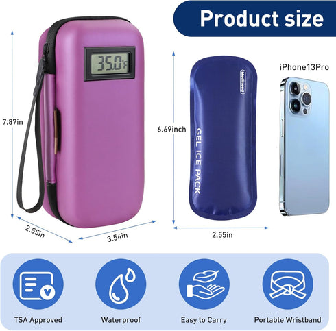 Insulin Cooler Travel Case, Portable Medicine Organizer with Temperature Display, 2 Reusable Ice Packs, TSA Approved