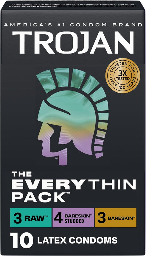 Trojan The Everythin Pack, Assorted Latex Lubricated Thin Condoms Variety Pack, Raw,