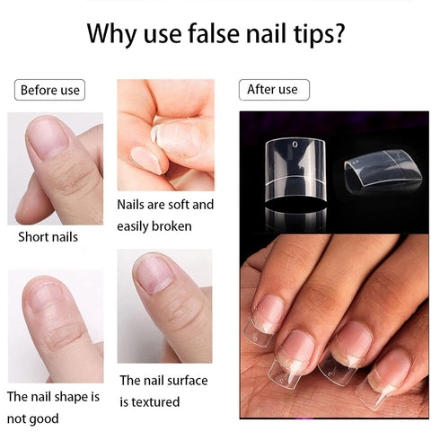Square Nail Tips Half Cover, 500Pcs Clear Acrylic French Short False Nails with Box