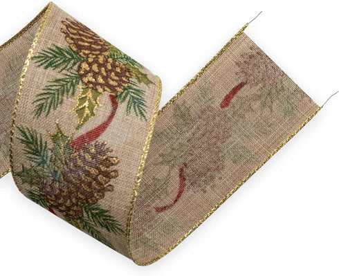 Jute Swirl Wired Ribbon Pinecone Christmas Burlap, 2-1/2 Inch x 11 Yards for Gift Wrapping, Bow Making, Wreath, DIY