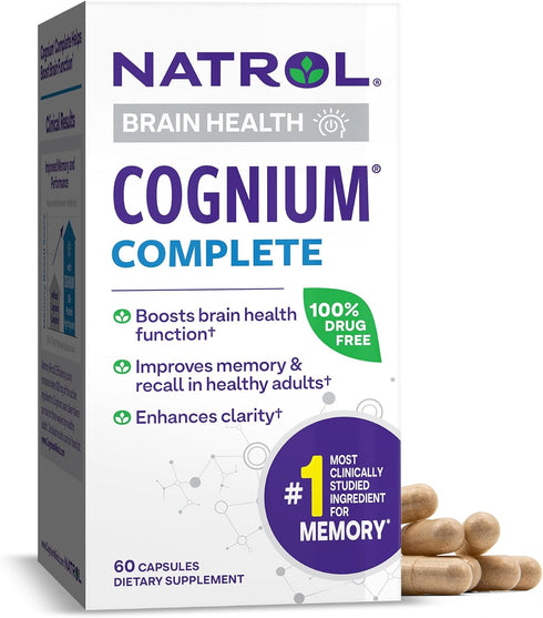 Natrol Cognium Complete Dietary Supplement for Brain Health, 60 Capsules, 30 Day Supply for Adults