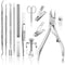 JTIEO 12-Piece Toenail Clippers Set - Heavy Duty Ingrown Toenail Removal Kit with Silver Finish