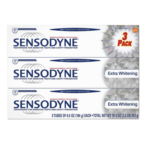 Sensodyne Toothpaste for Sensitive Teeth, Maximum Strength Extra Whitening, 6.5 oz (3 pack)