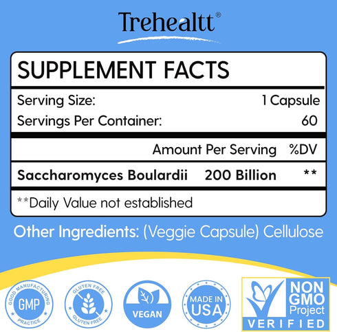 Saccharomyces Boulardii Probiotics | 200 Billion CFUs for Women & Men | Clinically-Studied for Gut & Immune Health