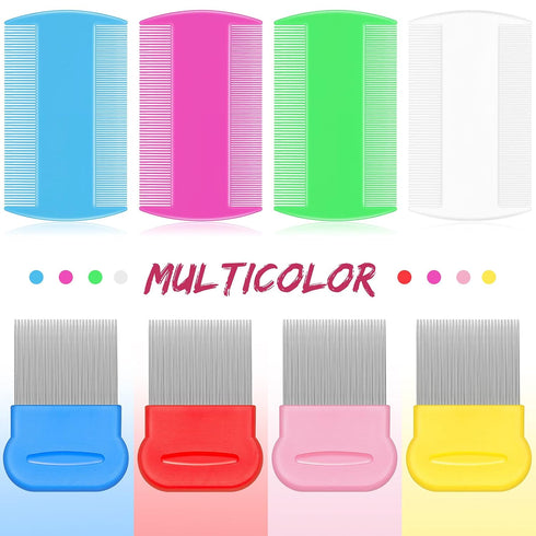 Maitys 8 Pieces Flea Lice Combs, Double Sided Lice and Nit Removal Hair Grooming Comb for Humans Pets (Pink, Light