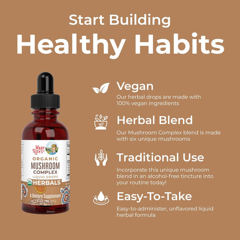 MaryRuth Organics USDA Organic Mushroom Complex | NonGMO, Vegan Herbal Liquid Drops Supplement with Lion's Mane, Reishi