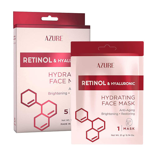 AZURE Retinol & Hyaluronic Acid Anti Aging Facial Sheet Mask - 5 Pack Rejuvenating & Hydrating Face Mask