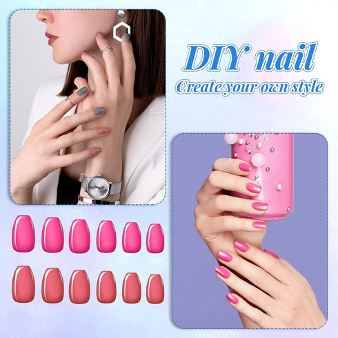 Maitys 720 Pieces Medium Square Press on Nails, Glossy Fake Nails Solid Color Artificial Tips for Women