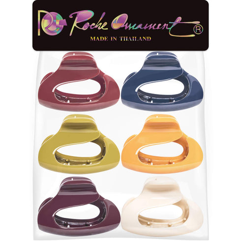 RC ROCHE ORNAMENT 6 Pcs Women's Firm Interlocking Claw Hair Clips - Tortoise Shell Plastic, Medium Classic