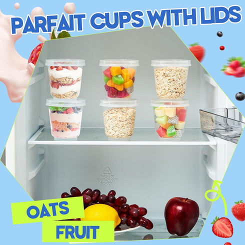 Jingmore 50 Pack 9.5oz Clear Plastic Yogurt Parfait Cups Disposable Overnight Oats Containers with Lids and Spoons Cake