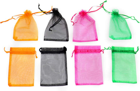 100Pcs Organza Bags, 3x4 Inches, Sheer Small Drawstring Jewelry Gift Candy Pouches, Mixed Color