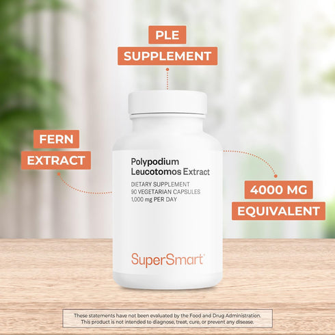 Supersmart Polypodium Leucotomos Extract 1000 mg per Day, Skin Protection & Health, 90 Vegetarian Capsules