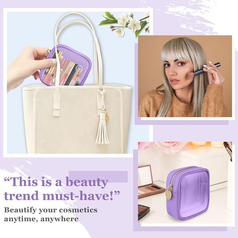 Mini Clear Travel Makeup Organizer Bag, Small Cute Zipper Pouch for Purse, Transparent PVC & Nylon Storage Bag