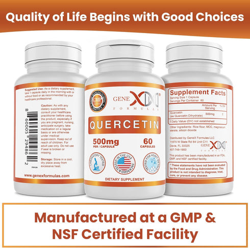 Genex Formulas Quercetin 500mg - 60 Capsules for Immune Support, Antioxidant & Allergy Protection, Non-GMO