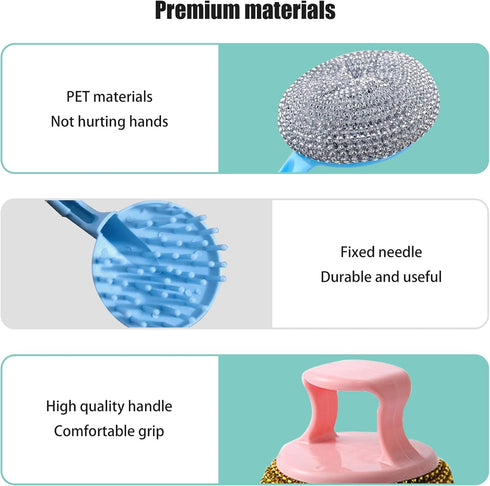 Non-Scratch Dishes Scrubber,Kitchen Steel Wool,Family Scrubbing Pad,Detachable Handle Cleaner Sponge,Easy Scouring Scrubbing Brush,Pot Pan Oven Washing Ball,Soft PET Material Cleaning Scourers(10 Pcs) by Shaoduoli