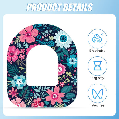 25pcs Adhesive Patches for Omnipod 5, Waterproof Insulin Sensor Cover Tape Compatible with Omnipod 5 (Floral Styles)