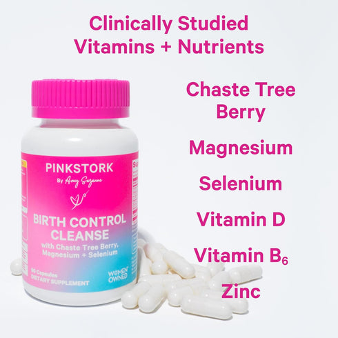 Pink Stork Birth Control Cleanse for Hormone Balance, with Chaste Tree Berry, Magnesium, Selenium, 60 Capsules