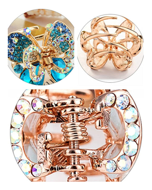 Ruihfas Fashion 4Pcs Rare Crystal Rhinestone Butterfly Bangs Clip Bow Hair Claw Gripper for Women